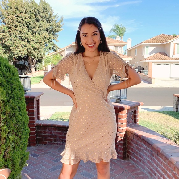 Light Pink Rose Gold Polka Dot Ruffle Dress - Picture 6 of 7